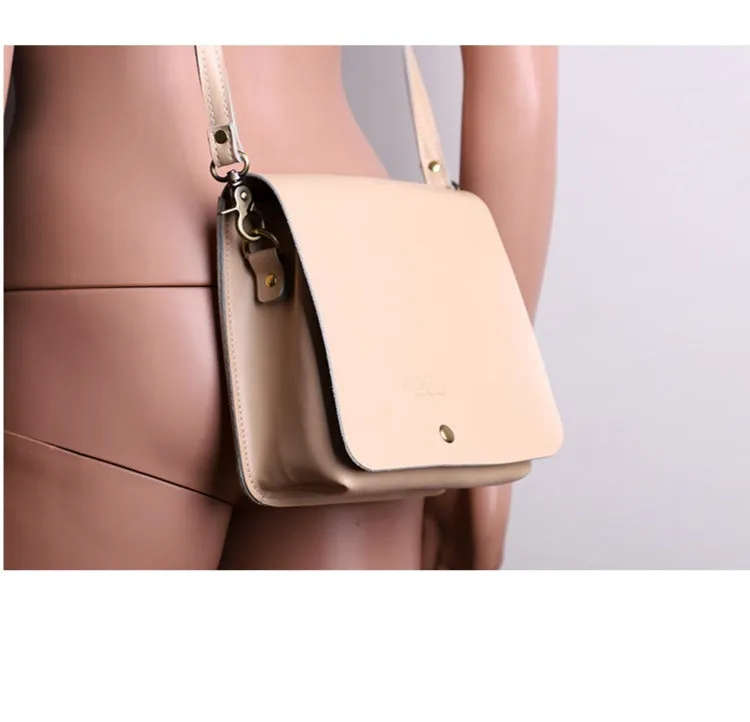 Cute Brown LEATHER Square Side Bag Handmade WOMEN Phone Crossbody BAG Purse FOR WOMEN