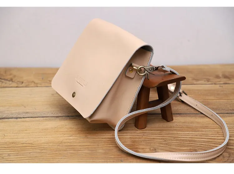 Cute Brown LEATHER Square Side Bag Handmade WOMEN Phone Crossbody BAG Purse FOR WOMEN