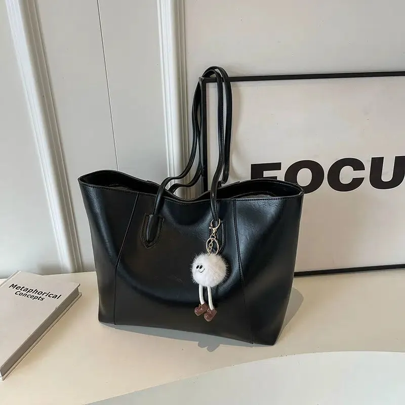 Cute Keychain Leather Tote Bag