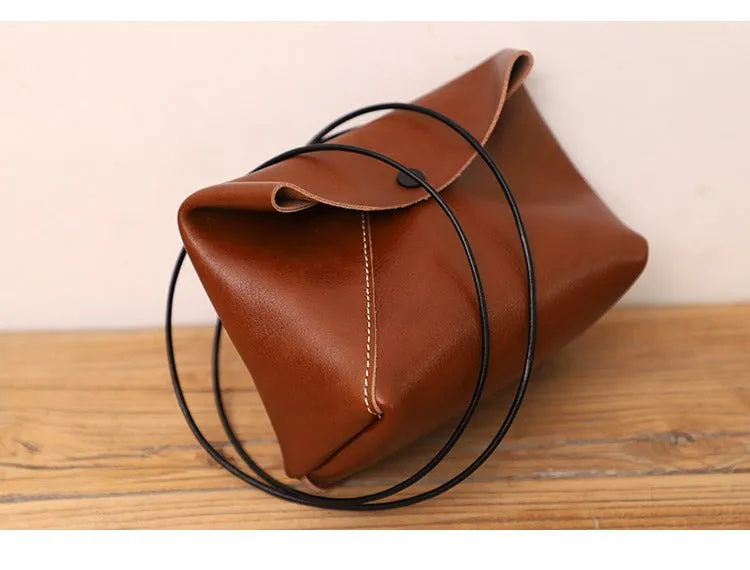 Cute LEATHER Mini Side Bag Brown Handmade WOMEN Crossbody BAG Phone Purse FOR WOMEN
