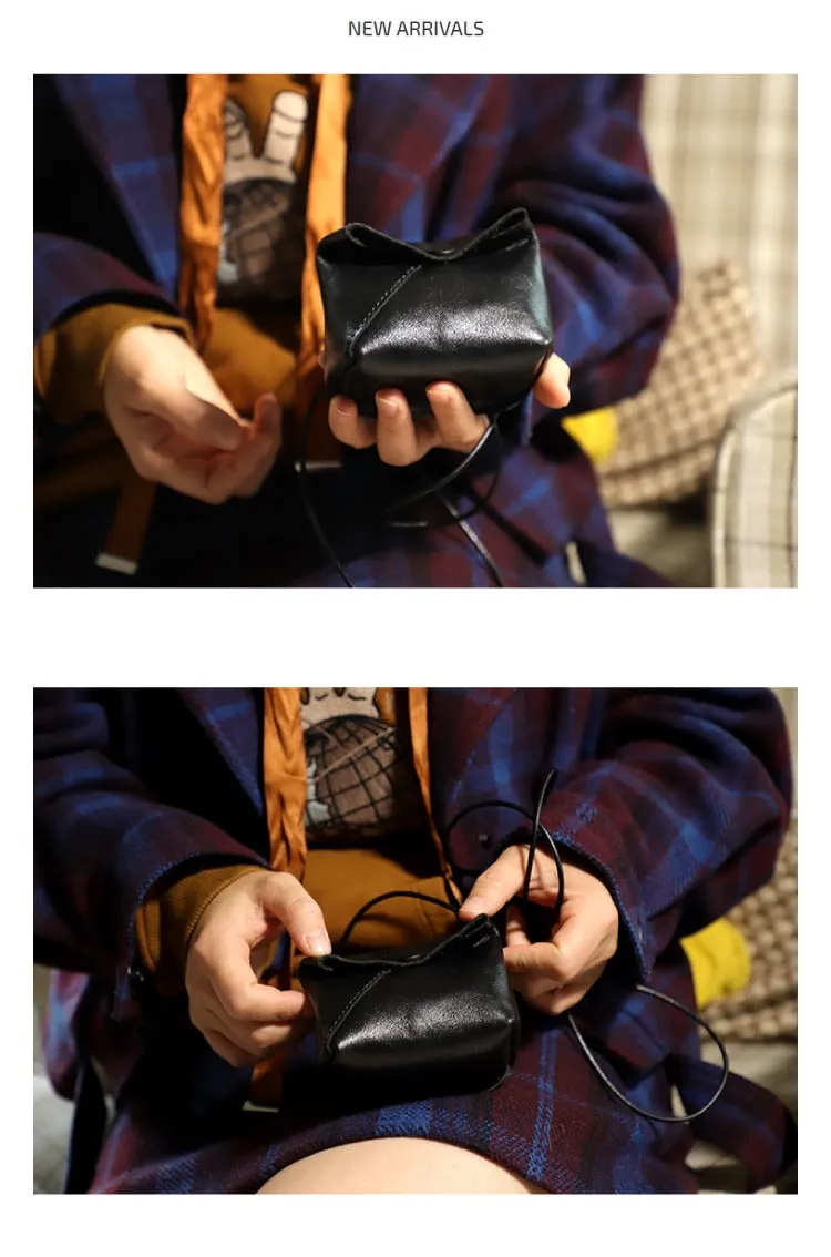 Cute LEATHER Mini Side Bag Brown Handmade WOMEN Crossbody BAG Phone Purse FOR WOMEN