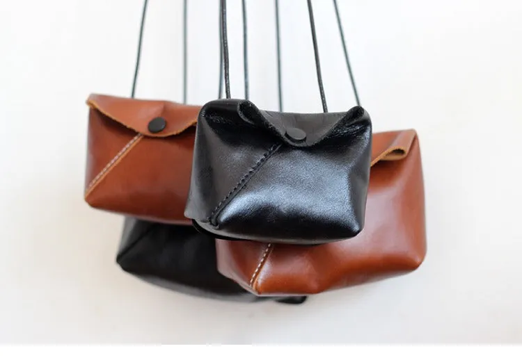 Cute LEATHER Mini Side Bag Brown Handmade WOMEN Crossbody BAG Phone Purse FOR WOMEN