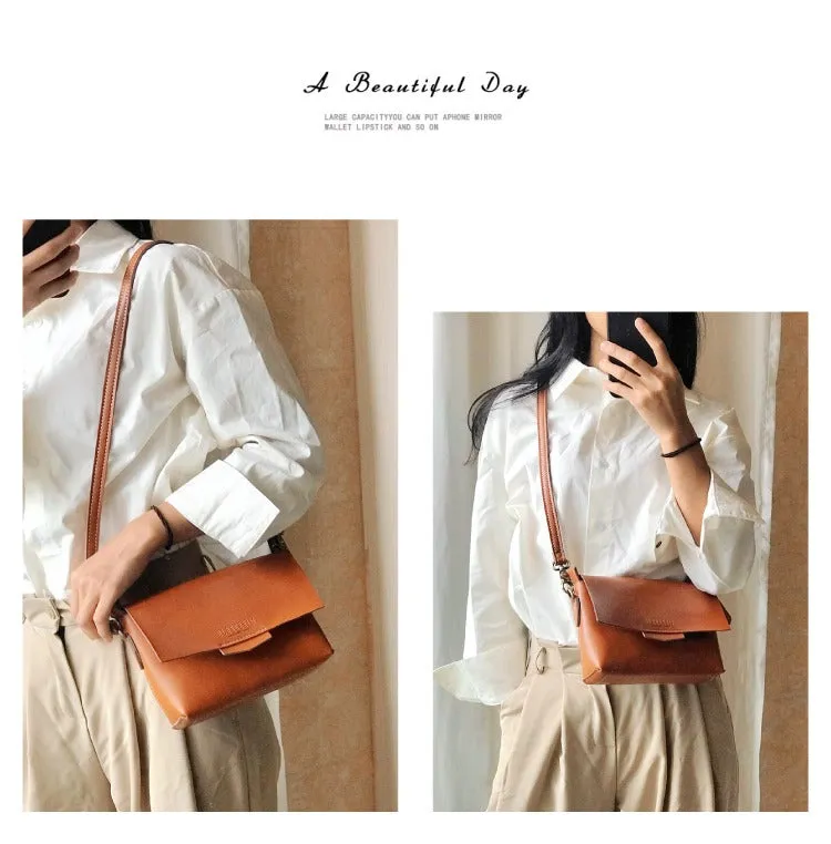 Cute LEATHER Small Side Bag Brown WOMEN SHOULDER BAG Small Handmade Crossbody Purse FOR WOMEN