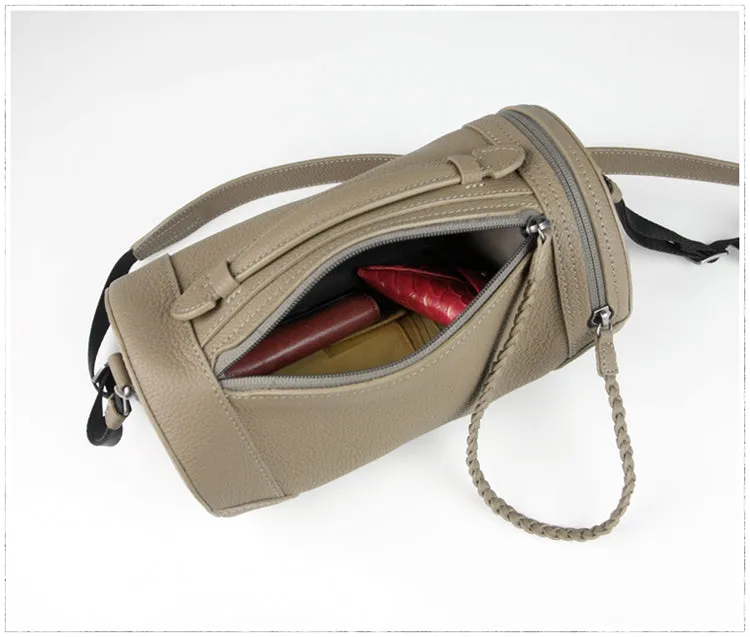 Cute Womens Green Leather Bucket Shoulder Purse Barrel Crossbody Bag Purse for Ladies
