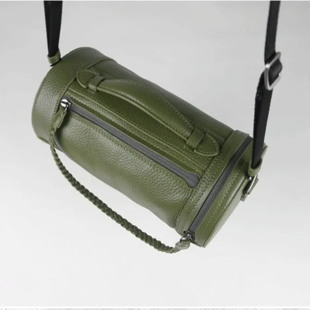 Cute Womens Green Leather Bucket Shoulder Purse Barrel Crossbody Bag Purse for Ladies