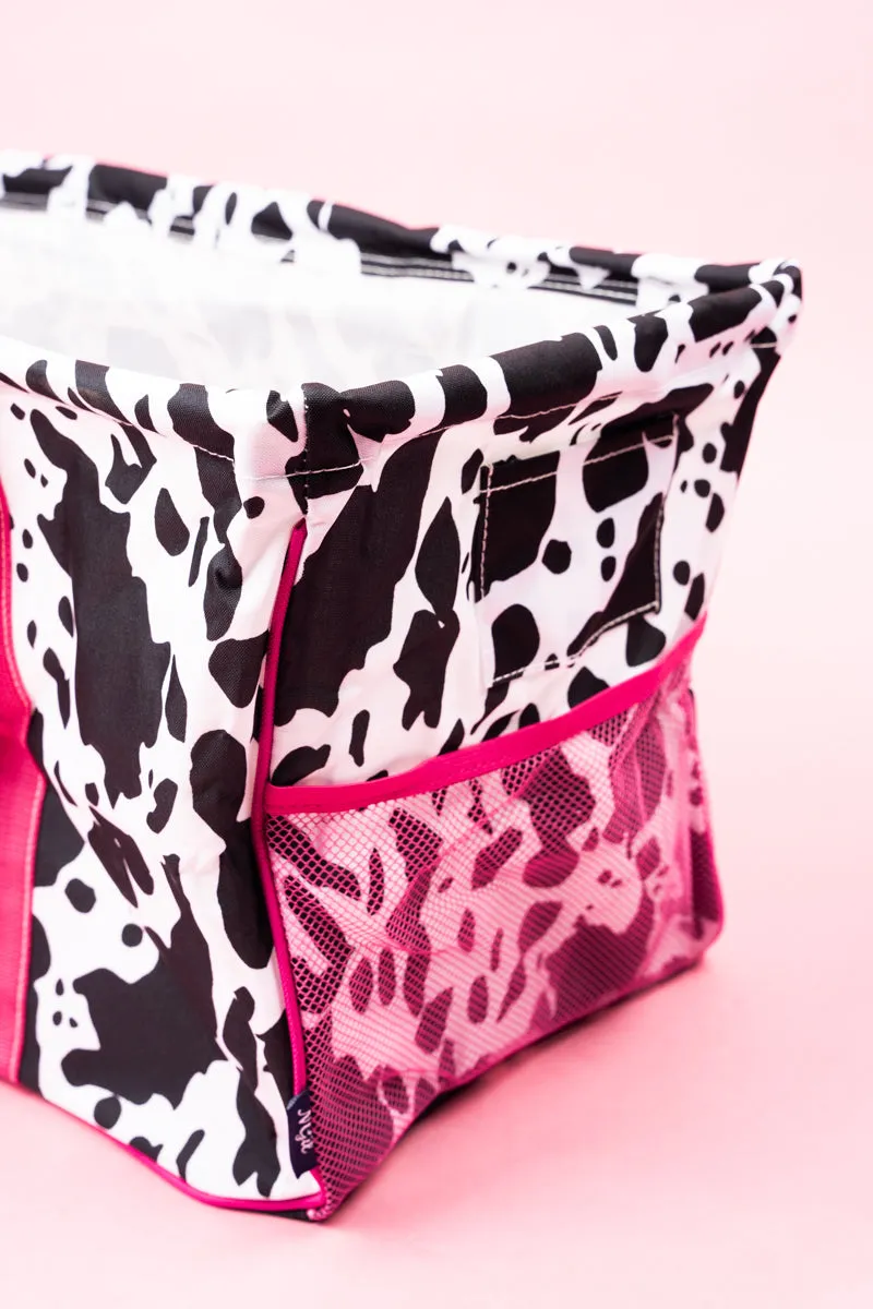 Deja Moo with Hot Pink Trim Collapsible Haul-It-All Basket with Mesh Pockets