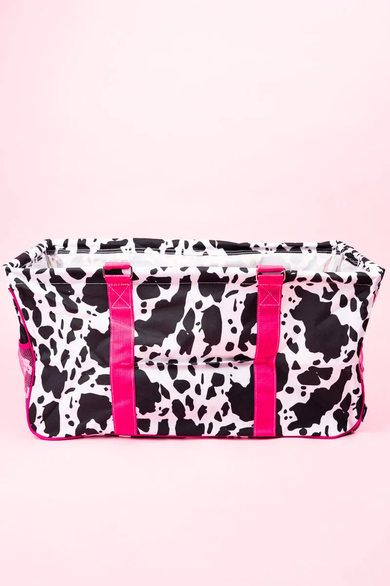 Deja Moo with Hot Pink Trim Collapsible Haul-It-All Basket with Mesh Pockets