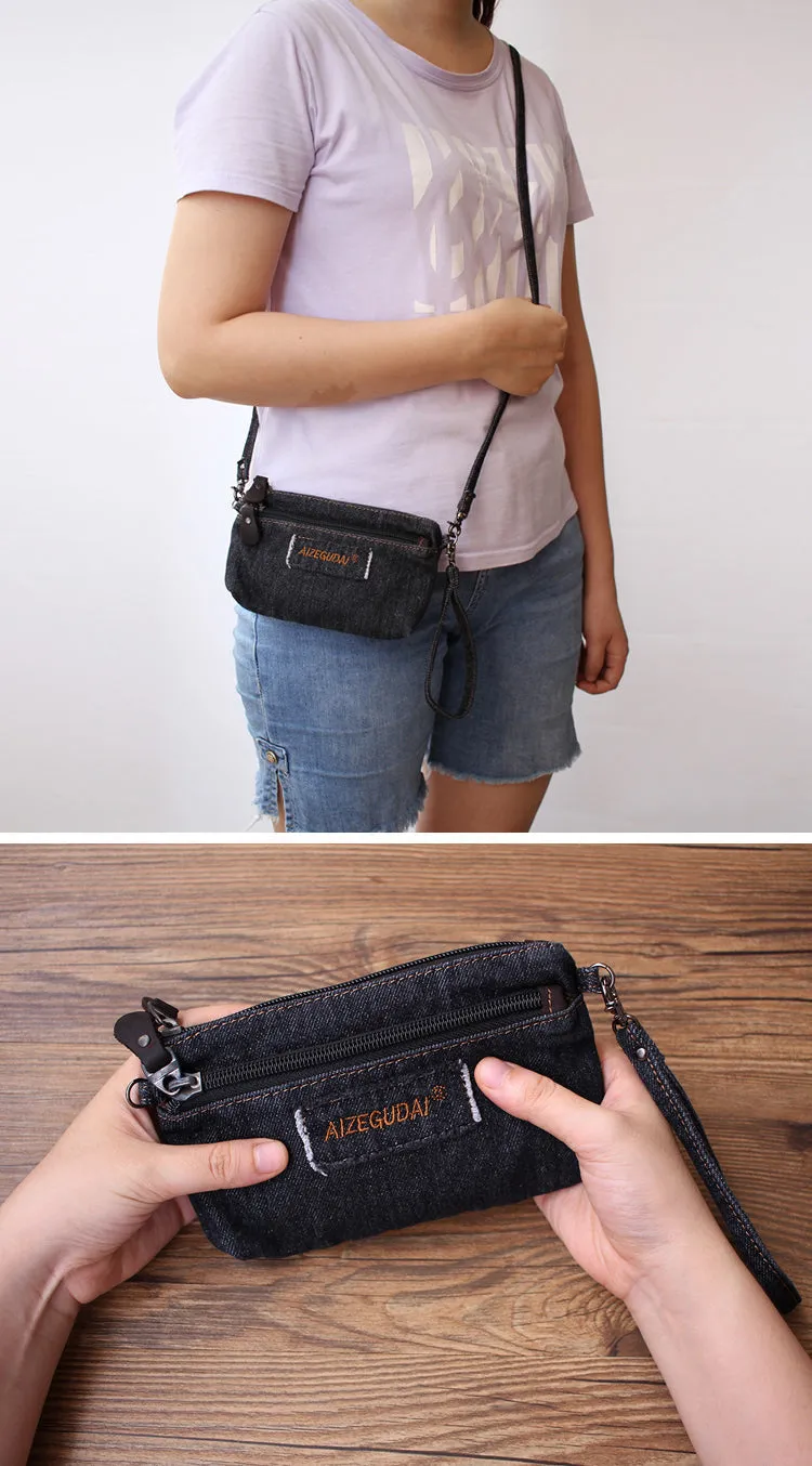Denim Crossbody Phone Purse Womens Denim Shoulder Bag Small Wristlet Purse