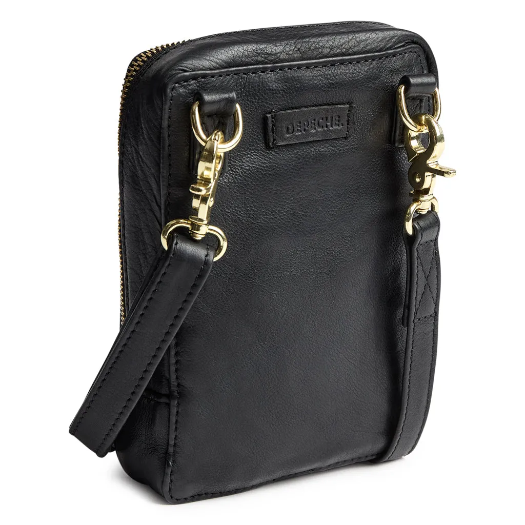 Depeche Black Leather Small Crossbody Mobile Bag