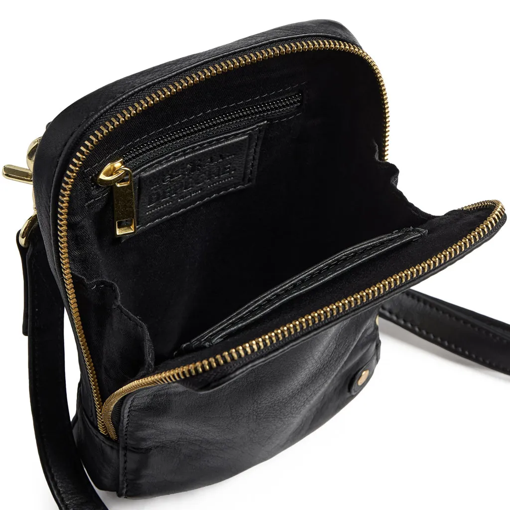 Depeche Black Leather Small Crossbody Mobile Bag