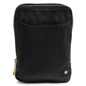 Depeche Black Leather Small Crossbody Mobile Bag