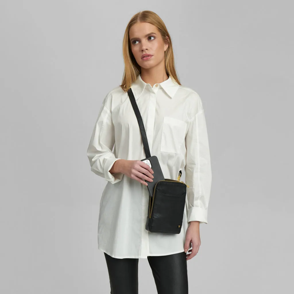 Depeche Black Leather Small Crossbody Mobile Bag