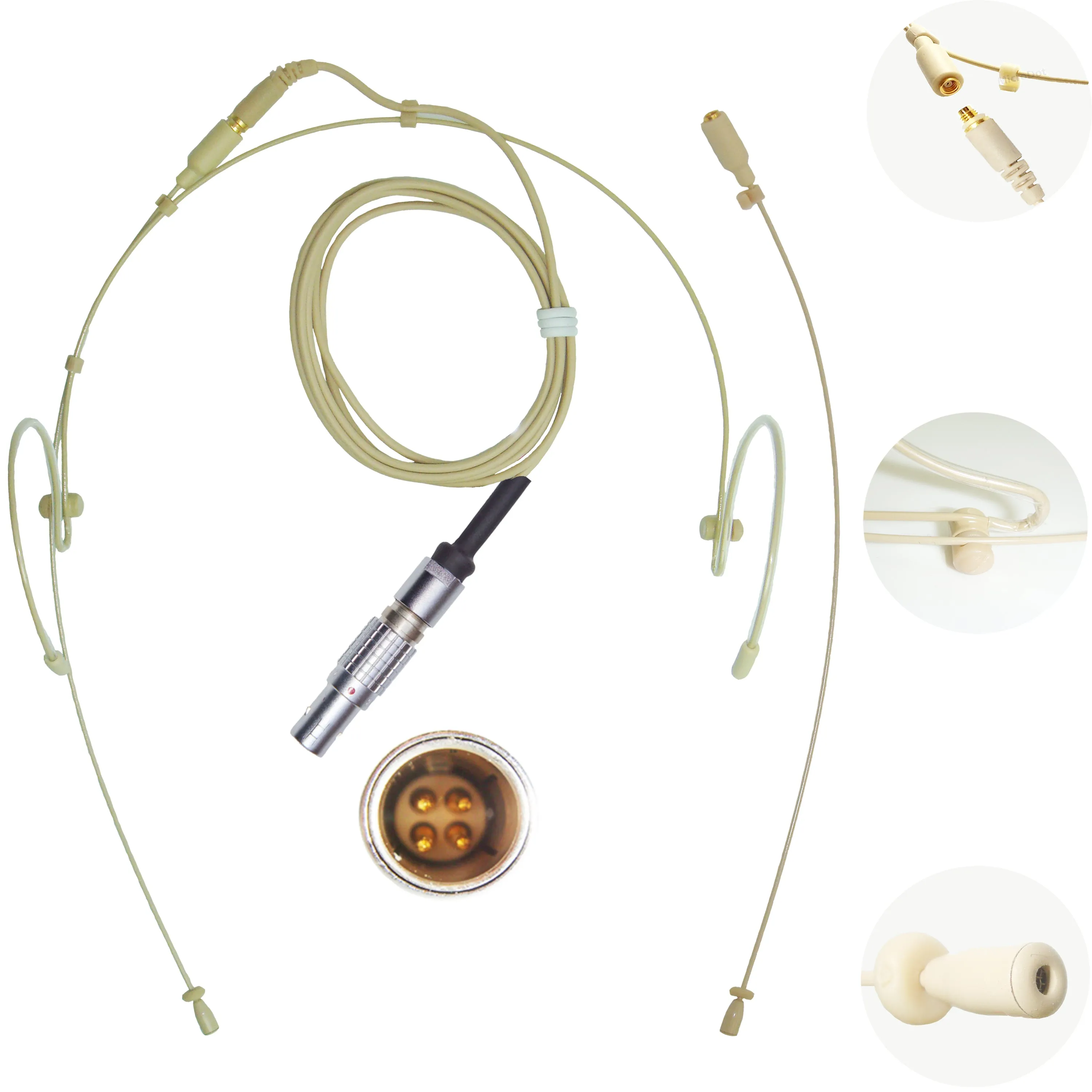 Double Ear Hook Microphone for Trantec Lemo 4, 3.5mm Jack, 4 Pin Mini XLR Transmitters