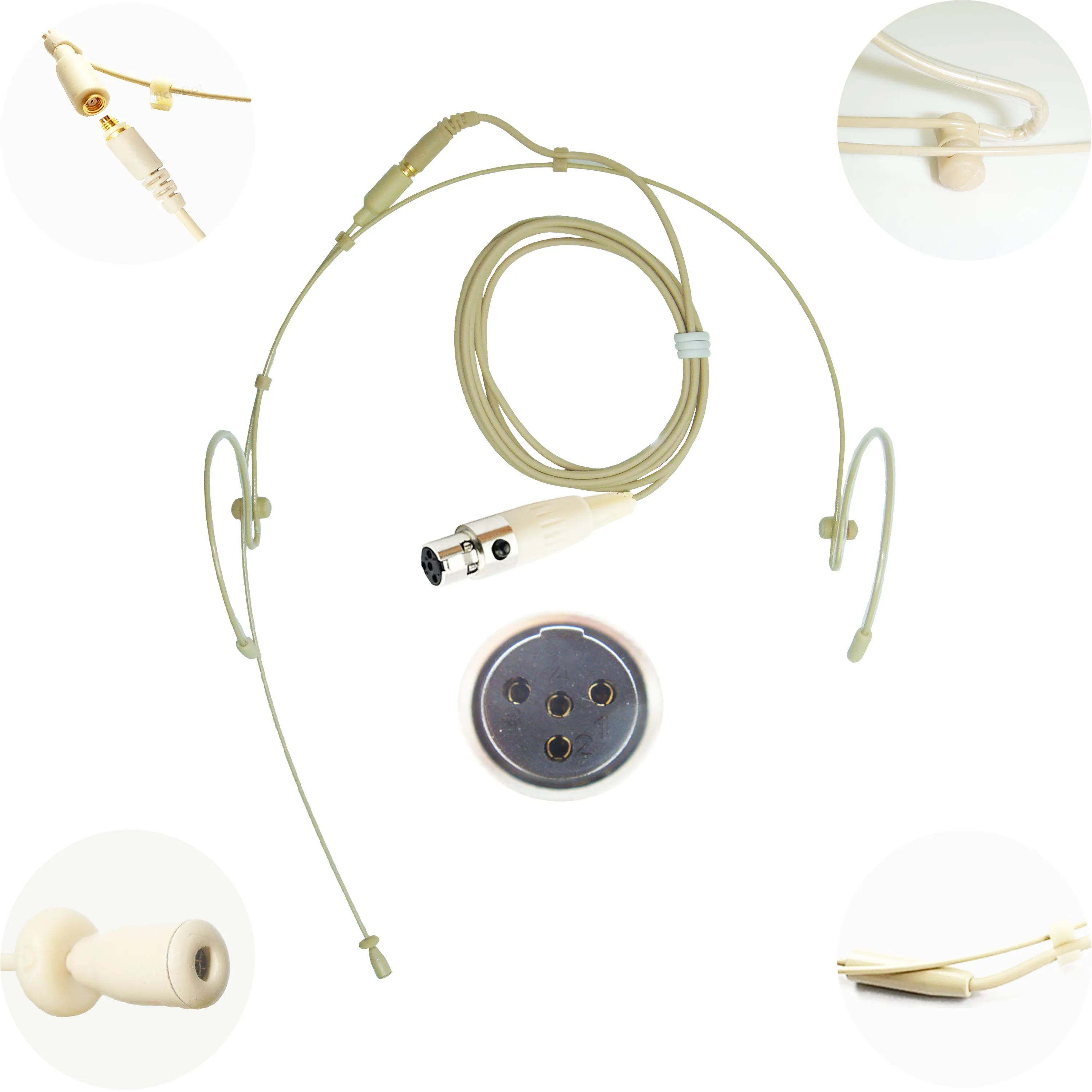 Double Ear Hook Microphone for Trantec Lemo 4, 3.5mm Jack, 4 Pin Mini XLR Transmitters