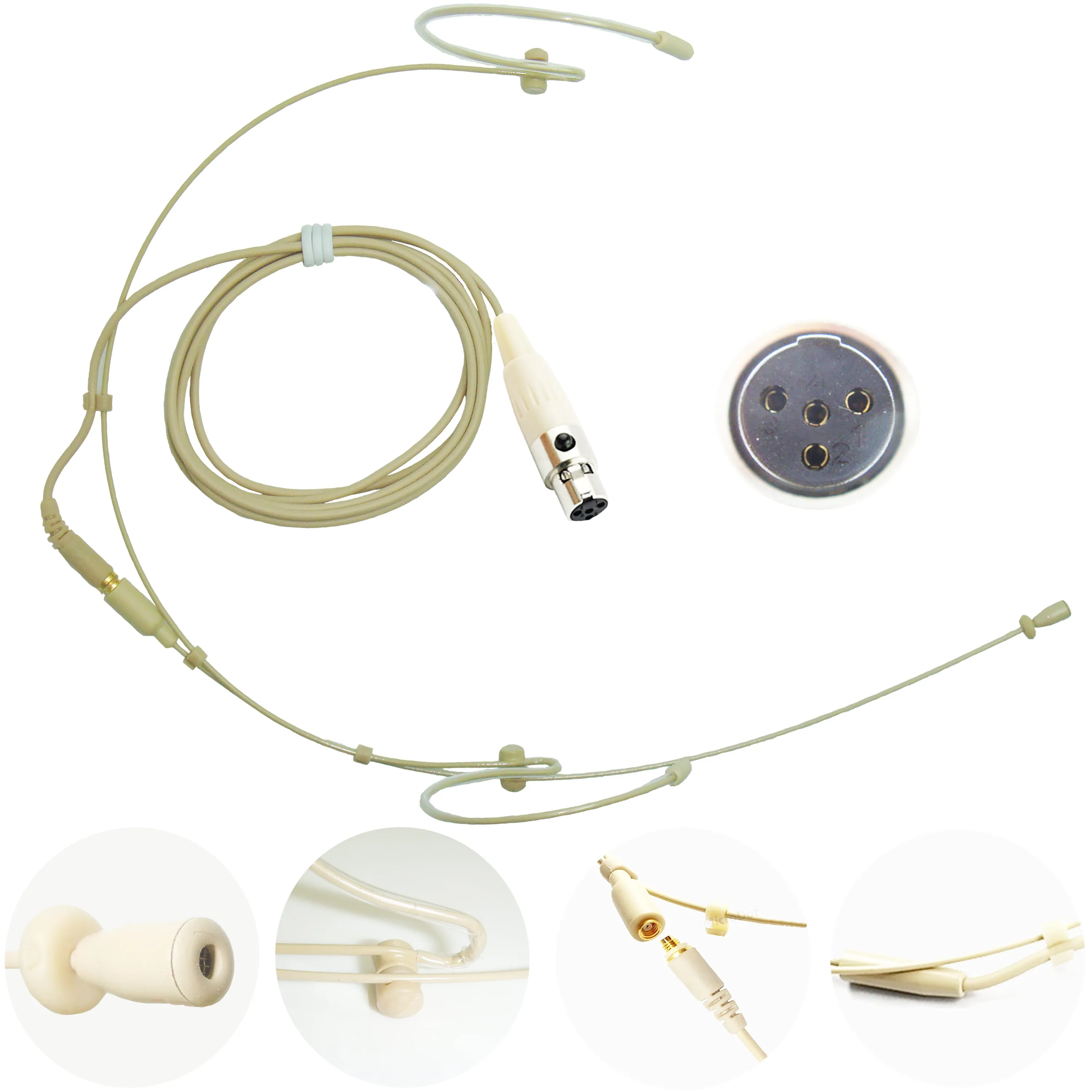 Double Ear Hook Microphone for Trantec Lemo 4, 3.5mm Jack, 4 Pin Mini XLR Transmitters