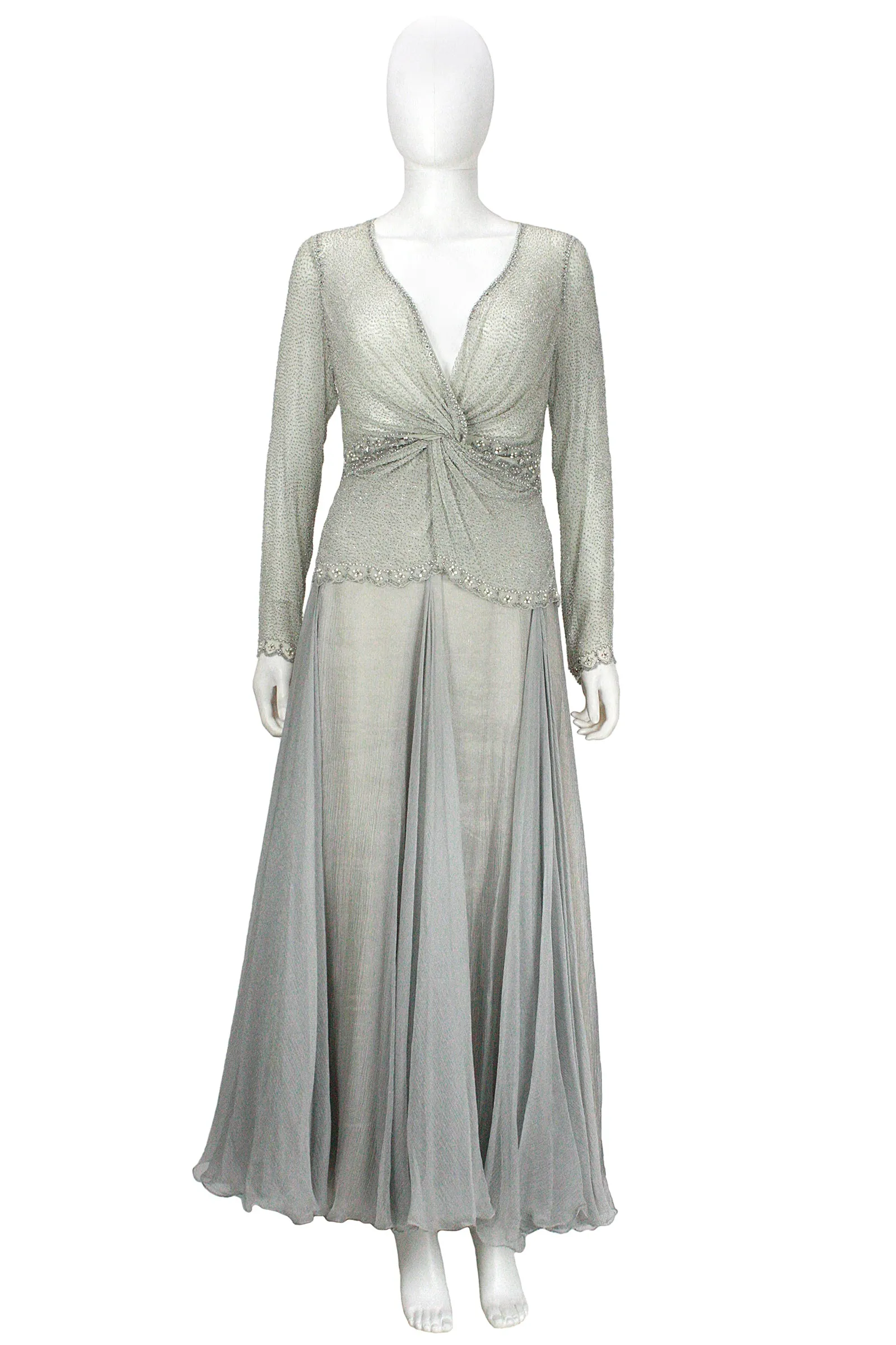 EAVIS & BROWN Seafoam Chiffon Silver Beaded Top and Long Skirt