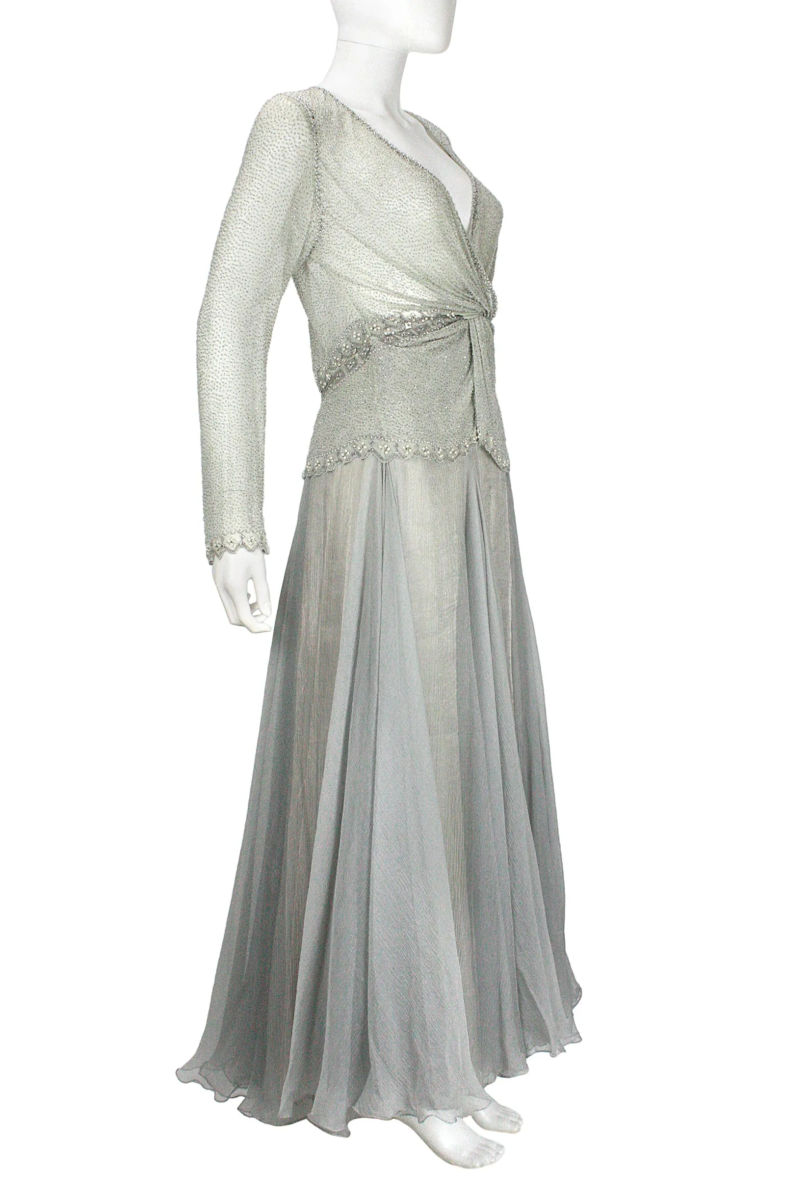 EAVIS & BROWN Seafoam Chiffon Silver Beaded Top and Long Skirt