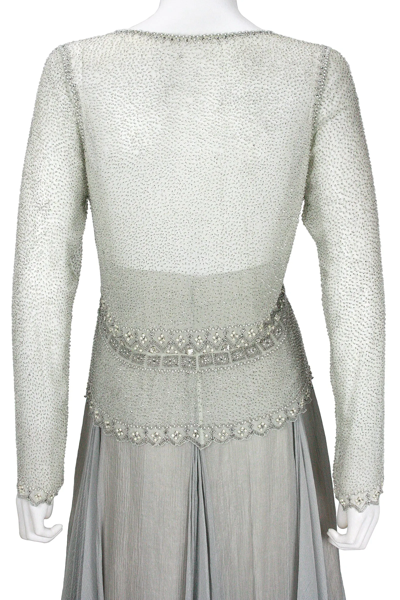 EAVIS & BROWN Seafoam Chiffon Silver Beaded Top and Long Skirt