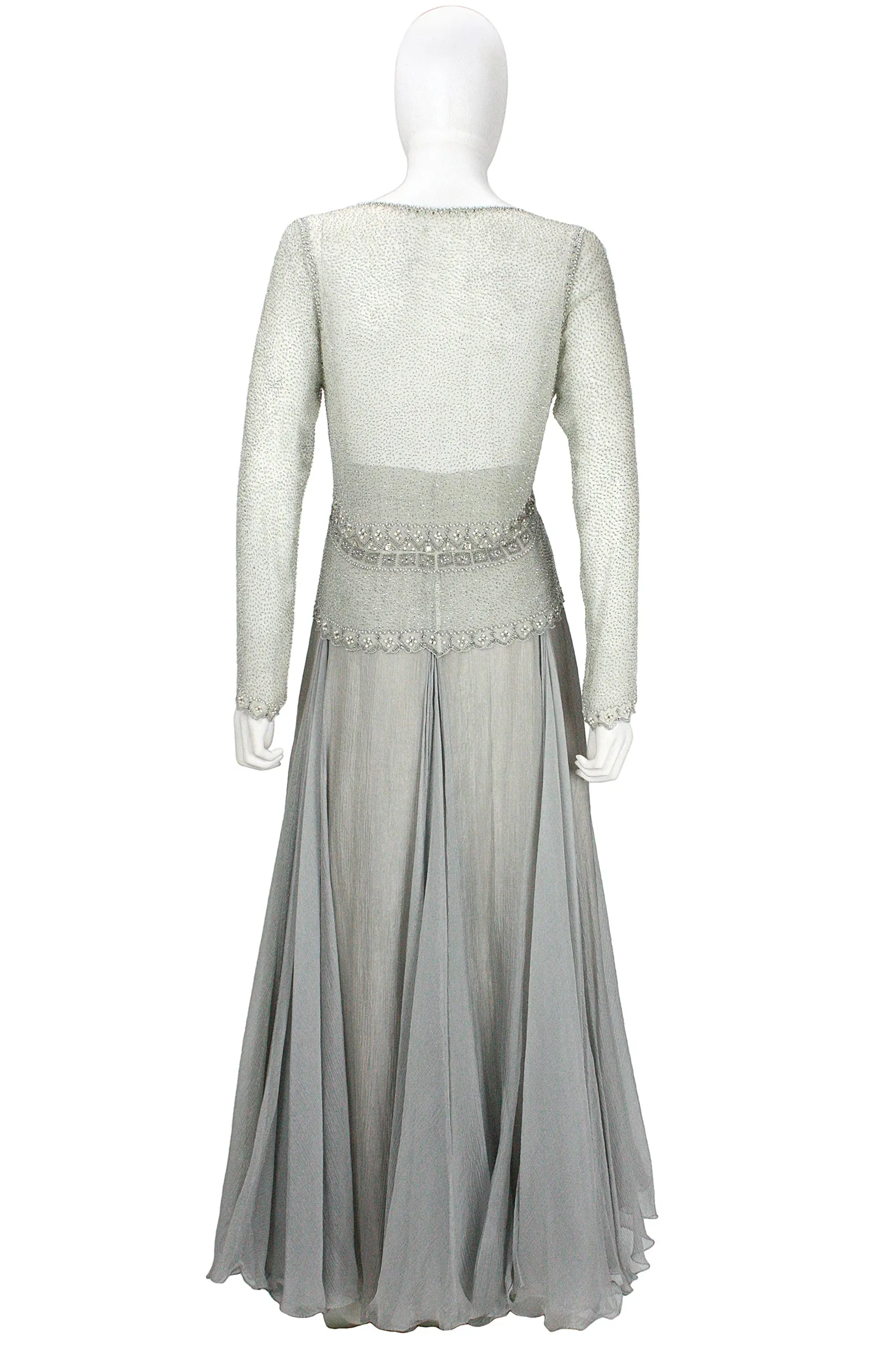EAVIS & BROWN Seafoam Chiffon Silver Beaded Top and Long Skirt