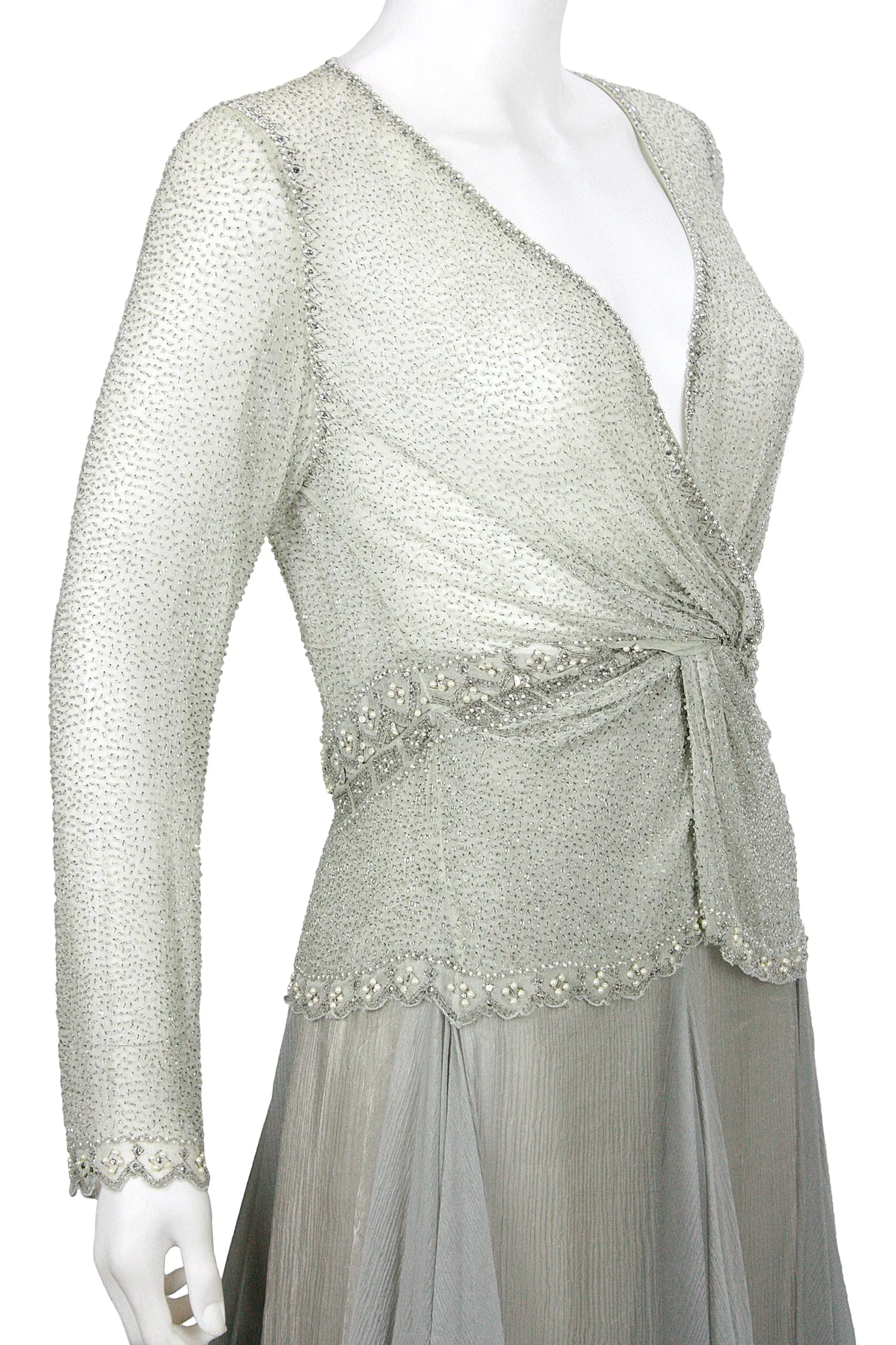 EAVIS & BROWN Seafoam Chiffon Silver Beaded Top and Long Skirt