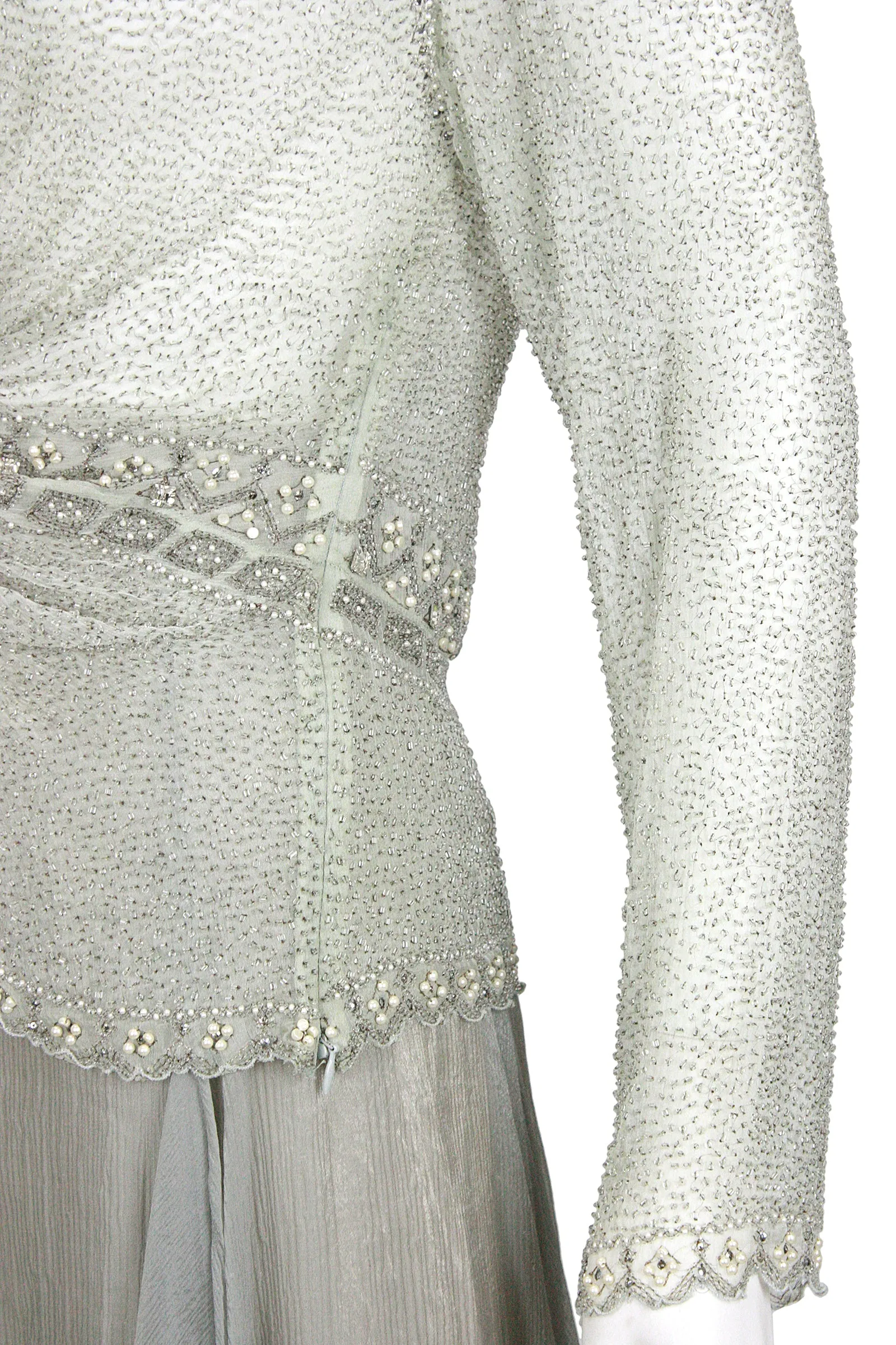 EAVIS & BROWN Seafoam Chiffon Silver Beaded Top and Long Skirt