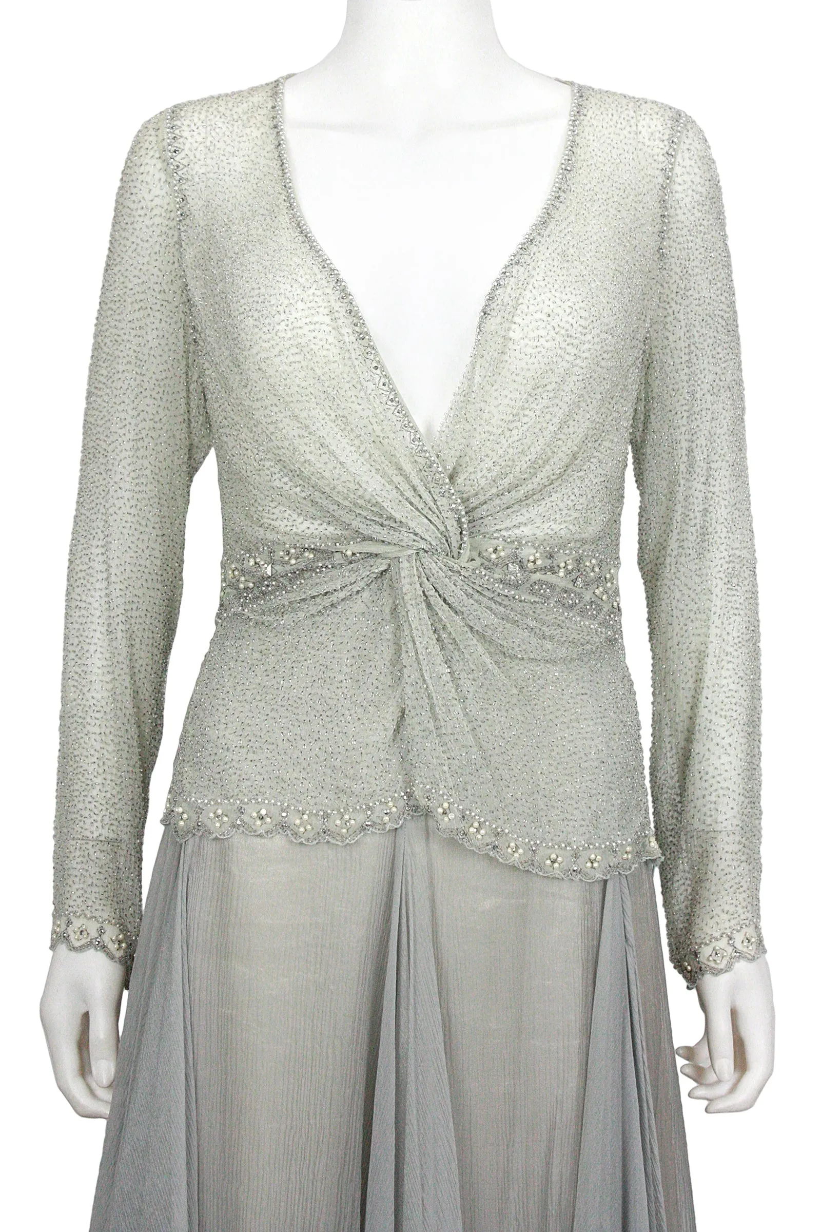 EAVIS & BROWN Seafoam Chiffon Silver Beaded Top and Long Skirt