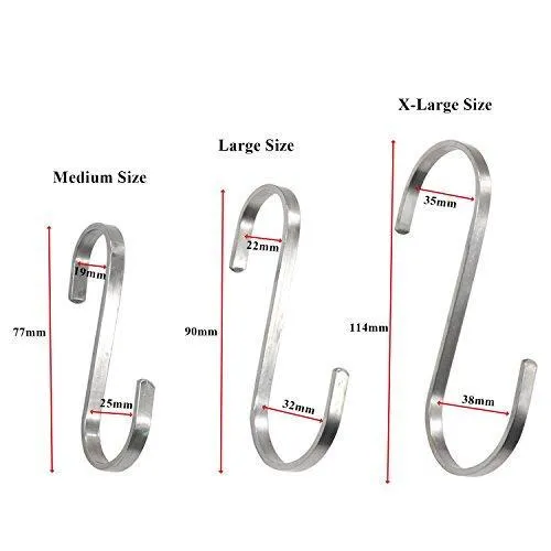 Esfun 20 Pack Size Medium 3 inch Flat S Hooks Heavy Duty Solid 304 Stainless Steel S Shaped Hanging Hooks,Metal Kitchen Pot Pan Hangers Rack Hooks