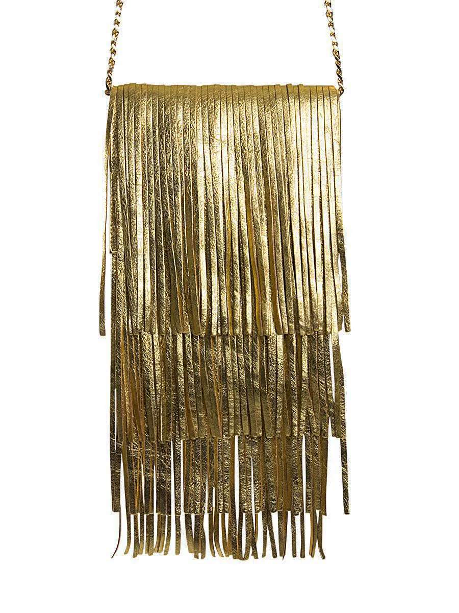 Gold Fringe Leather Bag