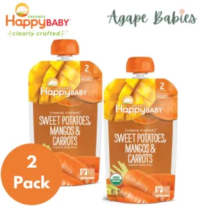 Happy Family Happy Baby Stage 2 (6  months) Clearly Crafted Meals - Sweet Potatoes Mangos & Carrots, 113g.(2-PACK BUNDLE) Exp: 11/25