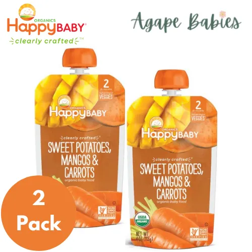 Happy Family Happy Baby Stage 2 (6  months) Clearly Crafted Meals - Sweet Potatoes Mangos & Carrots, 113g.(2-PACK BUNDLE) Exp: 11/25