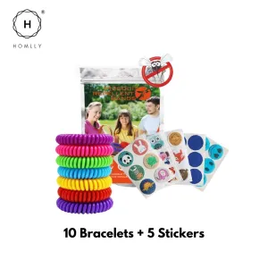Homlly Natural Mosquito Repellent Wrist Band Bracelet (10 Pack) for Kids and Adults