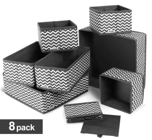 ilauke Drawer Underwear Organizers Storage Box Foldable Closet Dresser Drawers Divider Organizer Fabric Cloth Basket Bins for Sock Bras Baby Clothes, Set of 8, Grey
