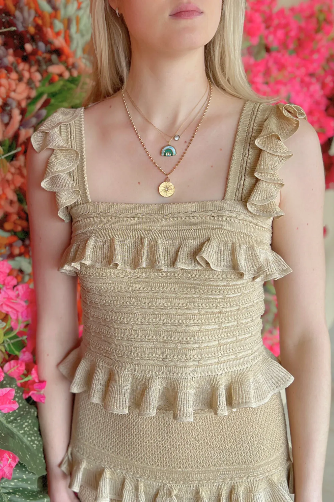 Illuminate Lace Frill Cami | Metallic Gold