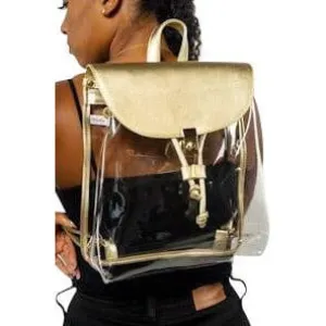 India gold metallic clear drawstring backpack