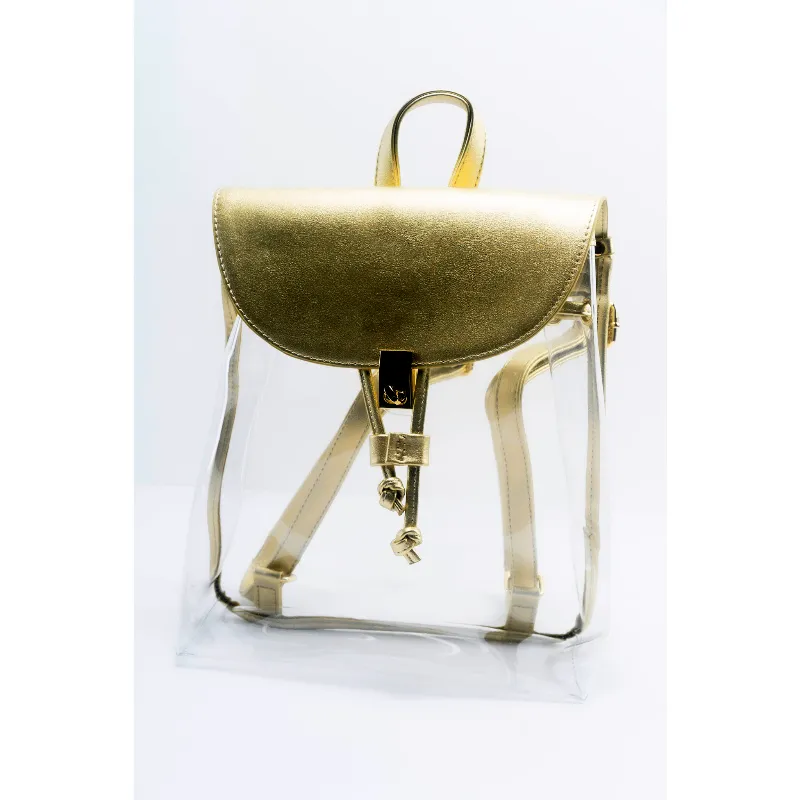 India gold metallic clear drawstring backpack