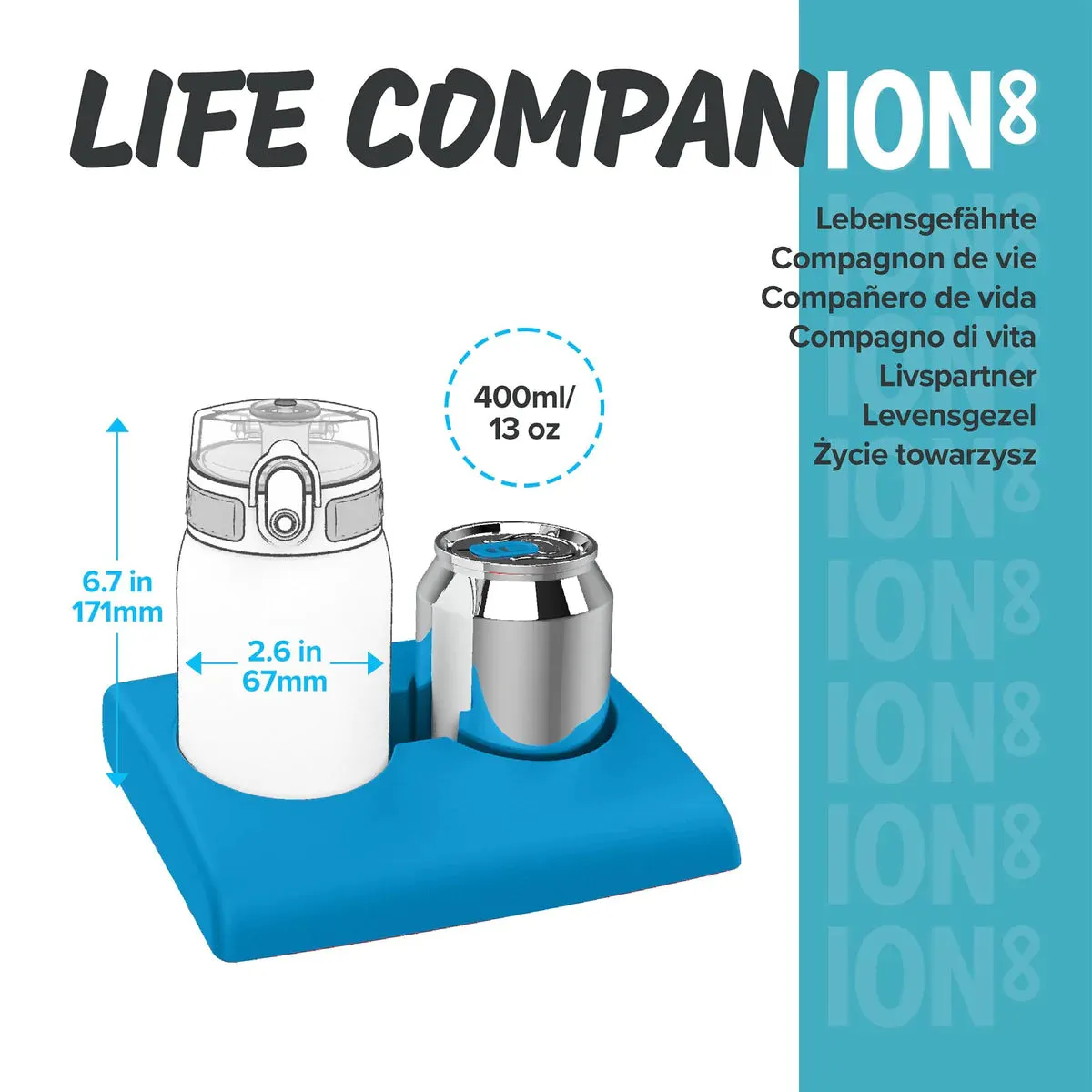 ION8 Pod 400ml BPA Free Water Bottle - Aqua