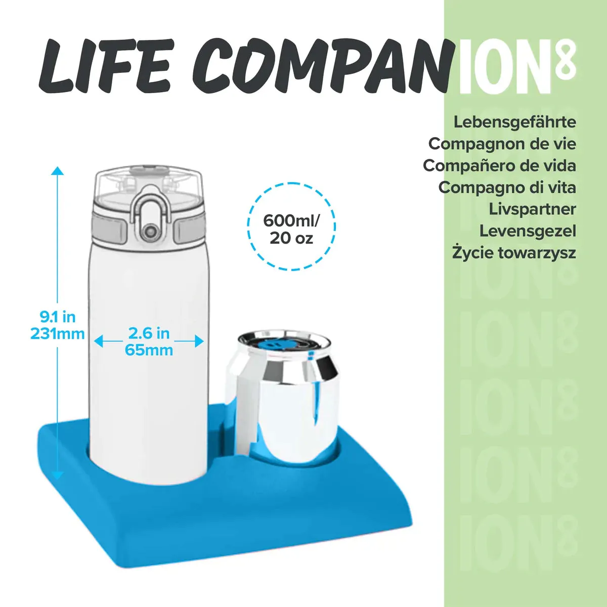 Ion8 Slim 600ml BPA Free, Water Bottle Blackberry