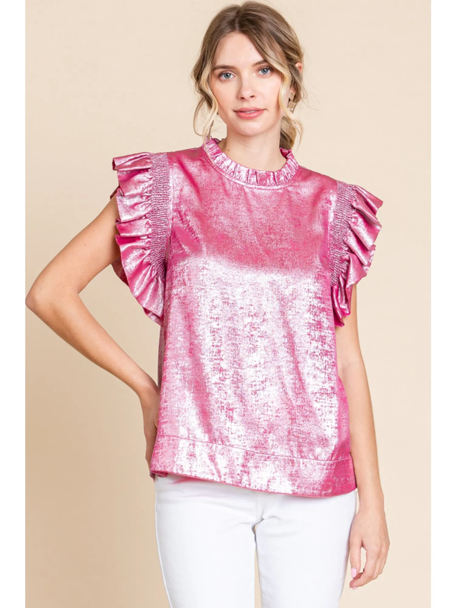 Jodi Metallic Frilled Shoulder Top