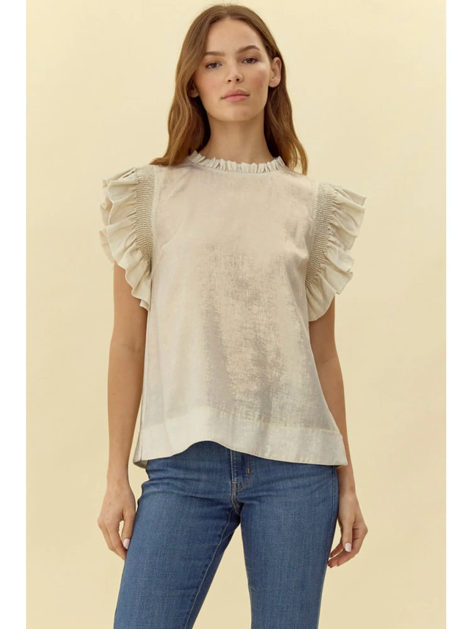 Jodi Metallic Frilled Shoulder Top