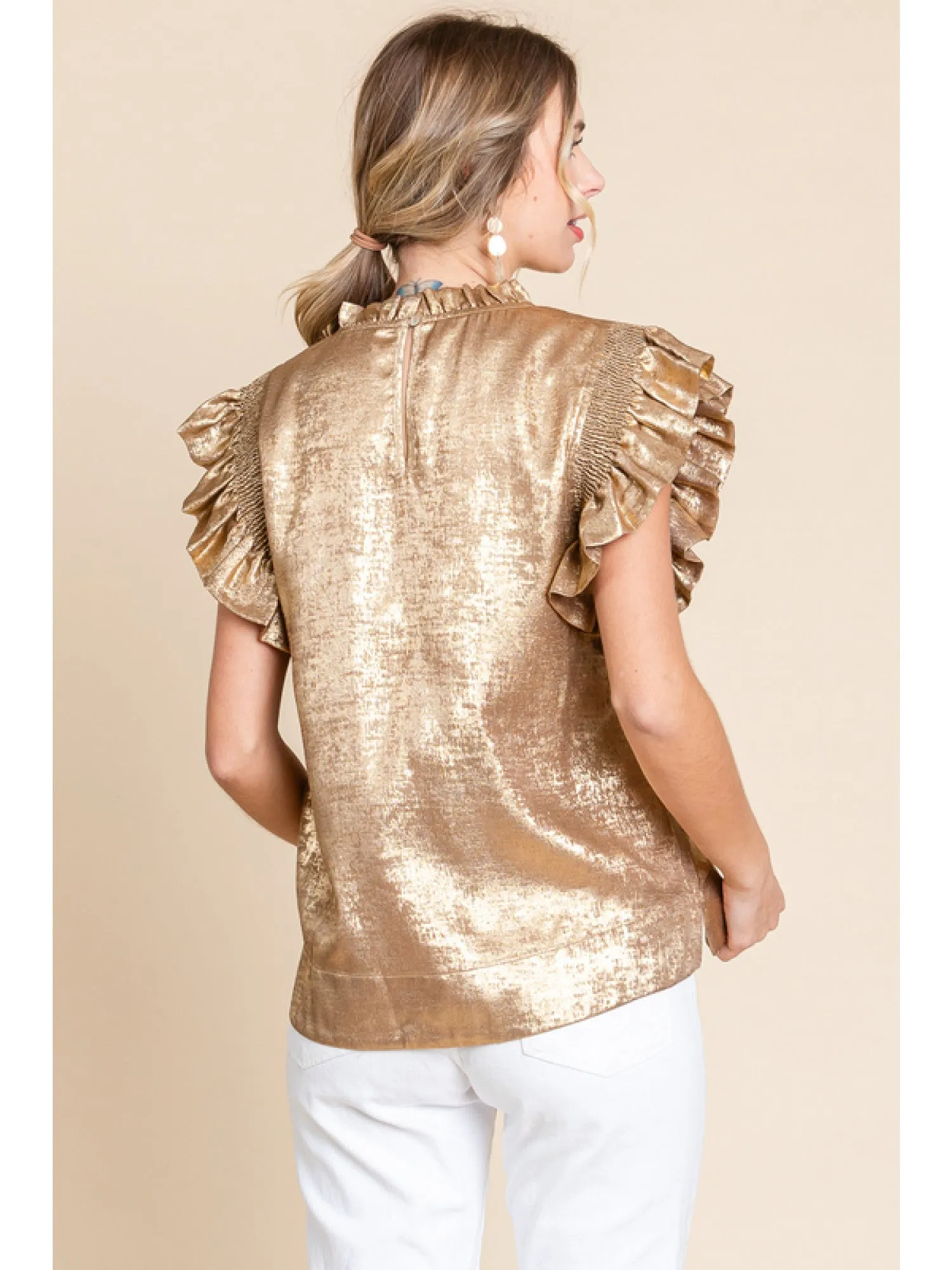 Jodi Metallic Frilled Shoulder Top
