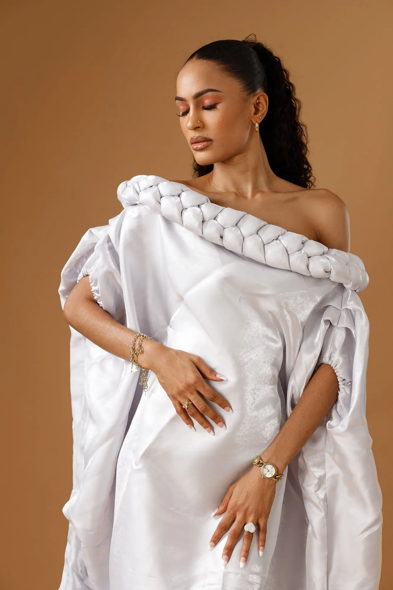 Juno Off-the-Shoulder Maxi (Silver/Metallic)
