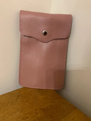 Leather Phone Crossbody Bag in Dusky Pink