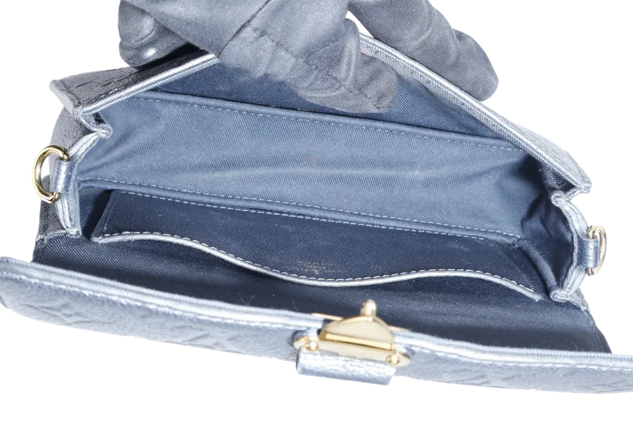 LOUIS VUITTON WOC METIS METALLIC GRAY MONOGRAM EMPREINTE LEATHER GOLD HARDWARE (2023) WITH CHAIN STRAPS, DUST COVER AND BOX
