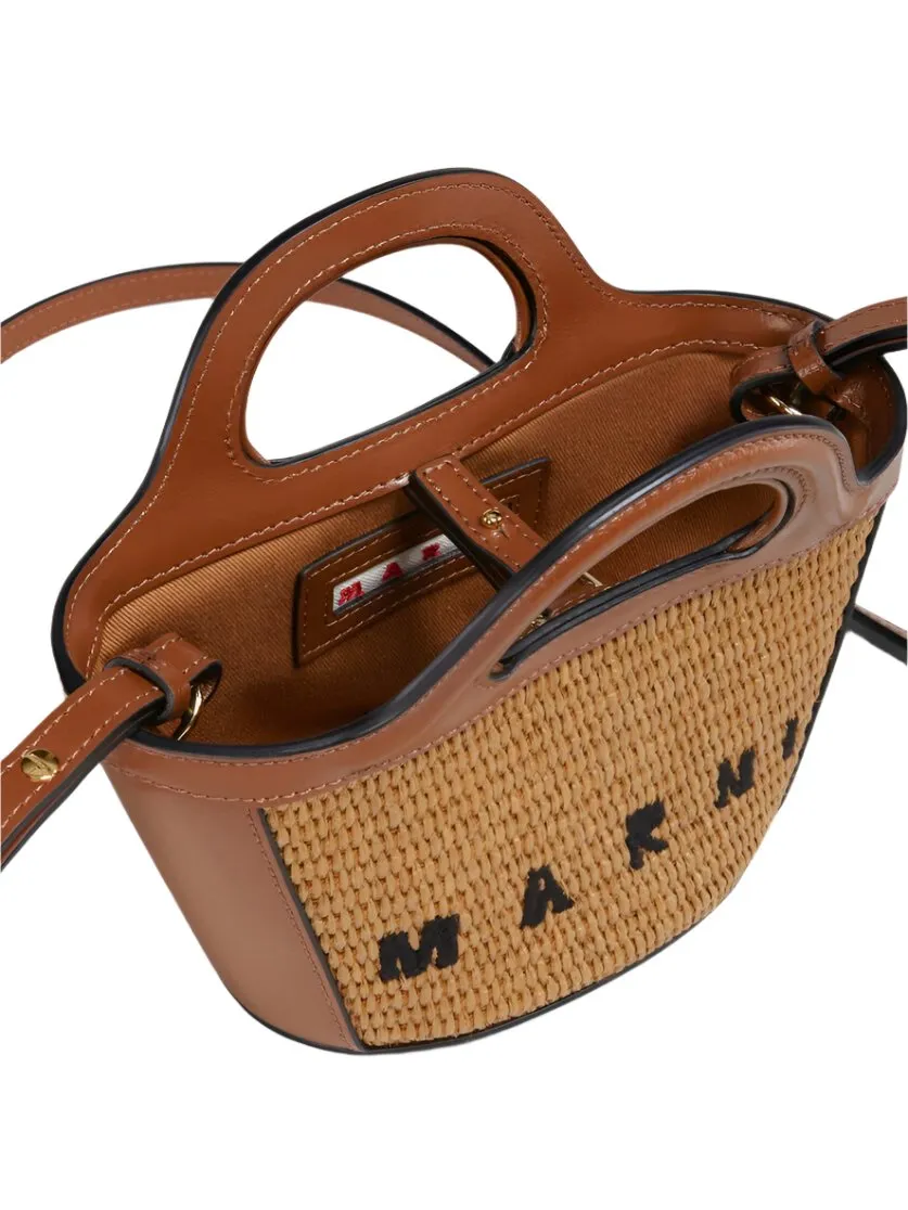 Marni Tropicalia Micro Bag in Brown Leather and Raffia-Effect Fabric