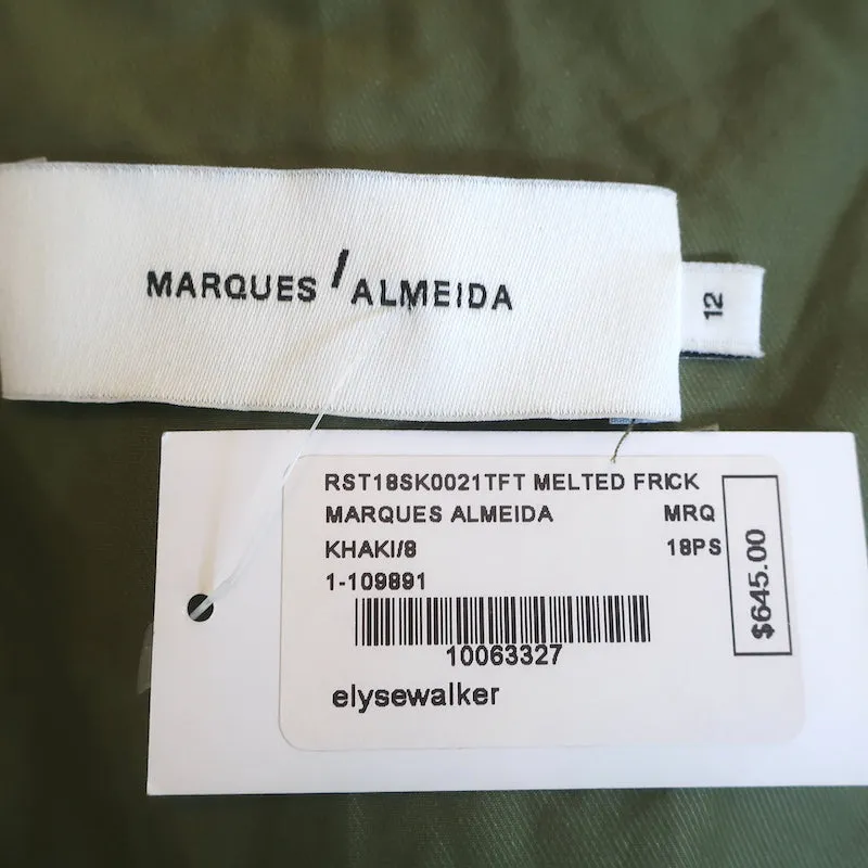 Marques'Almeida Ruffled One Shoulder Top & Skirt Set Olive Size Medium/12 NEW