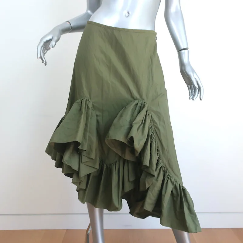 Marques'Almeida Ruffled One Shoulder Top & Skirt Set Olive Size Medium/12 NEW