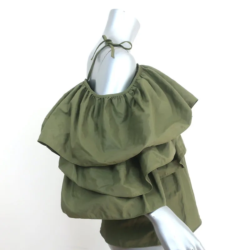 Marques'Almeida Ruffled One Shoulder Top & Skirt Set Olive Size Medium/12 NEW