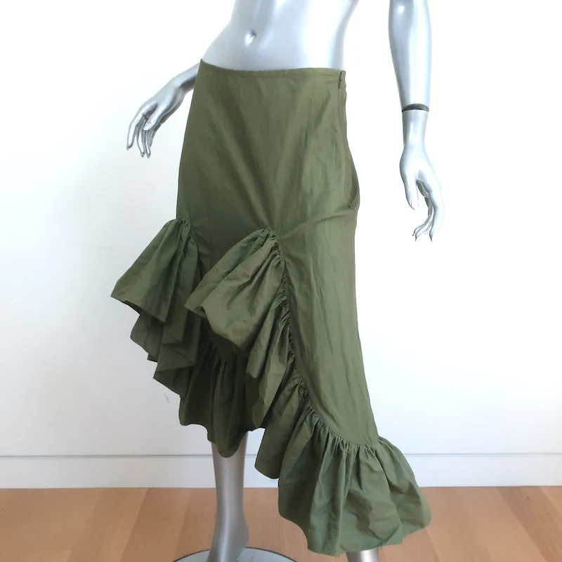 Marques'Almeida Ruffled One Shoulder Top & Skirt Set Olive Size Medium/12 NEW