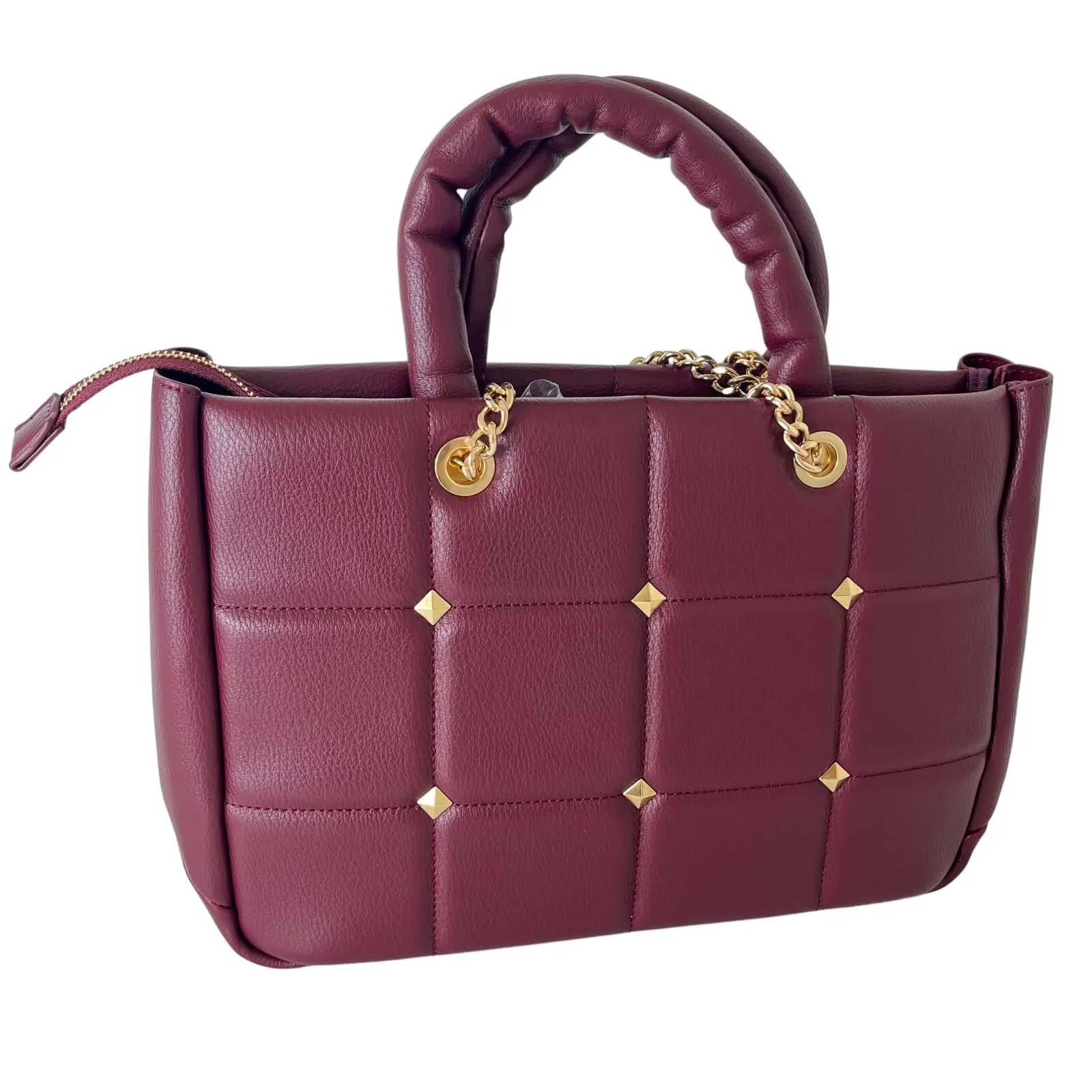 Menbur Burgundy Quilted Shoulder Bag With Gold Chain Strap