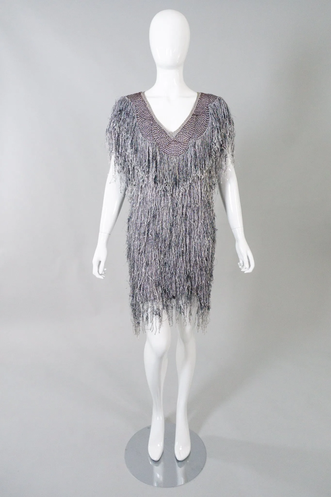 Metallic Knit Fringe Dress
